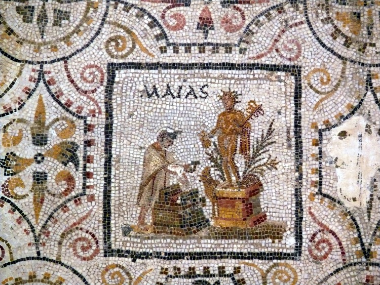 A Roman mosaic art from the ancient Thysdro with illustration of the month of May