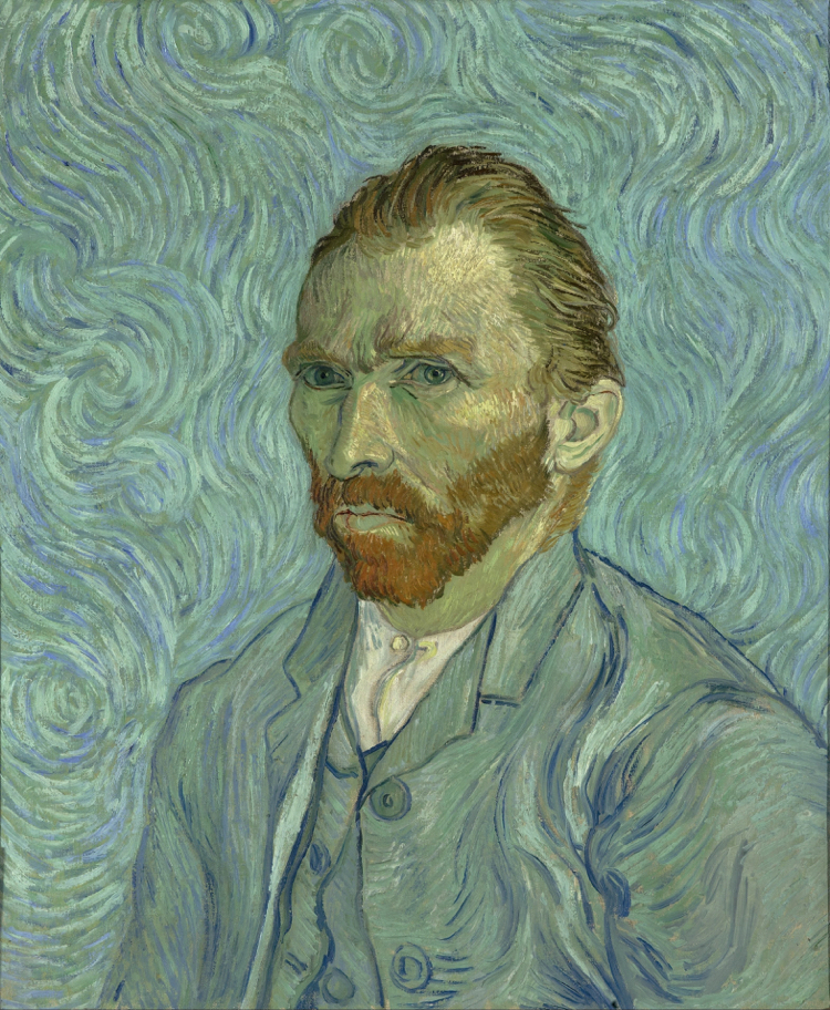 Van Gogh’s moody self-portraits depict an undeniably thoughtful and earnest man, surrounded by beautiful swirls, perhaps representing his noisy mind.