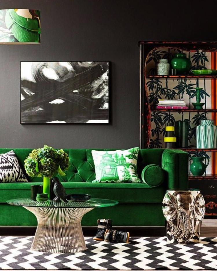Green represents lushness and abundance and adds earthy vibes to the living room.