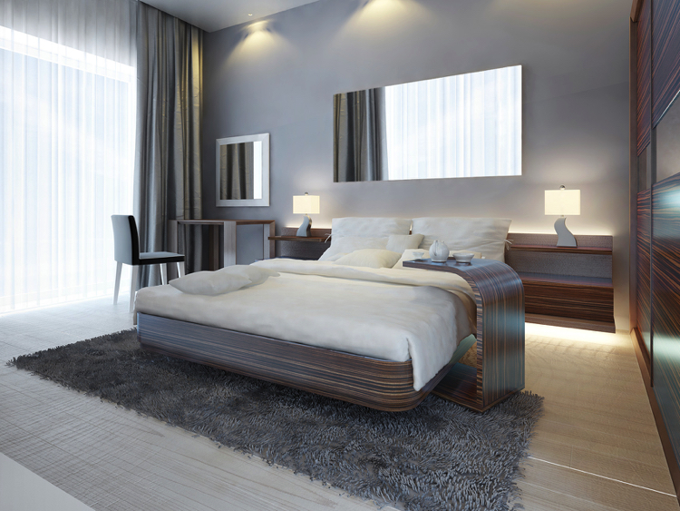Mirror above the bed to make the bedroom look bigger