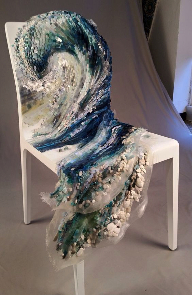 waves on chair contemporary mosaic artwork
