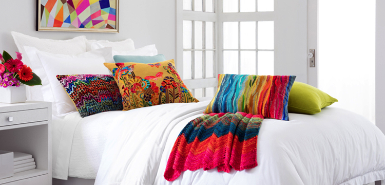 Colorful and vibrant decorative bed pillows.
