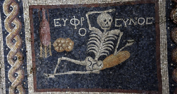 Ancient Mosaic Art showing a skeleton.