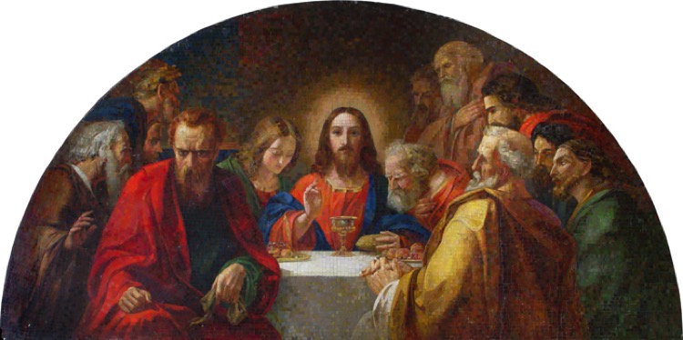 A religious mosaic artwork of The last supper.