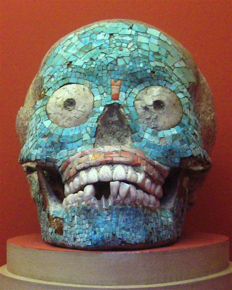 Mixteca-Puebla Style Mosaic Scull Artwork.