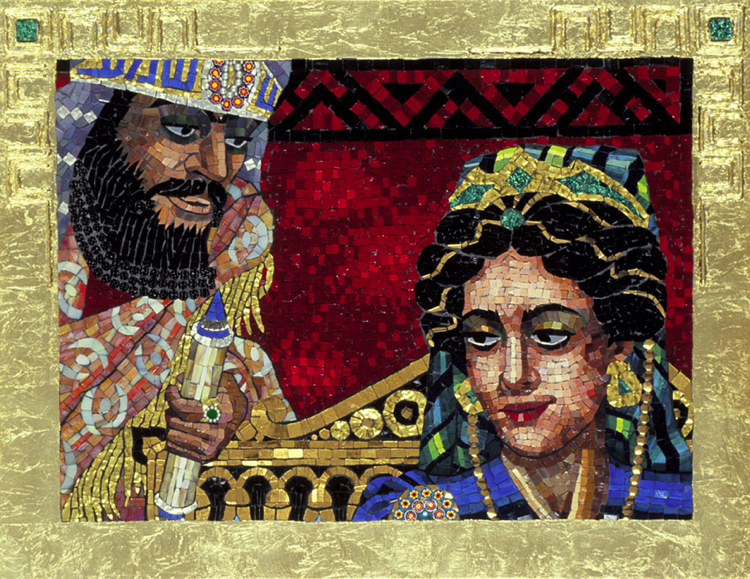 A man looks upon this enrobed, jewelled woman with a fond smile. Surreptitious, Dialogue, Copyright © Lilian Broca.
