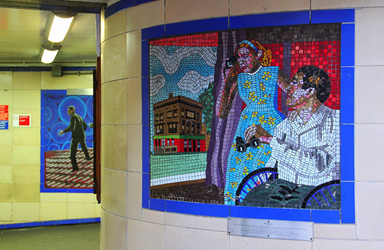 The Review Mirror Mosaic at Leytonstone tube station, London, UK