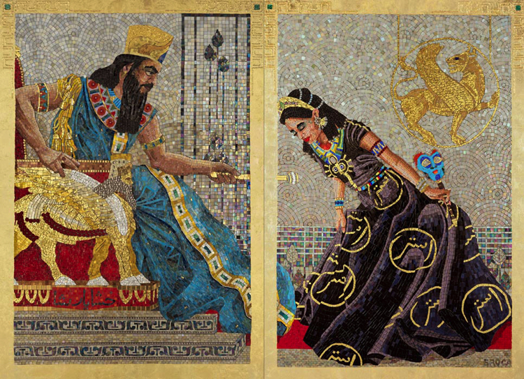 Beautiful mosaic design of Queen Esther Seeking Permission to Speak by Lilian Broca.