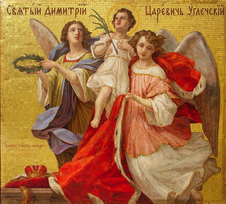 A stunning mosaic fresco depicting angels and saints at St. Isaacs' Cathedral, Russia