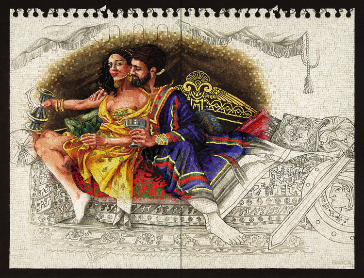 Judith Seducing Holofernes mosaic design by Lilian Broca.