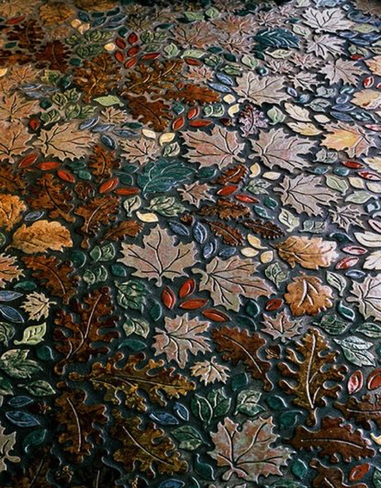 Autumnal leaf floor mosaic design.