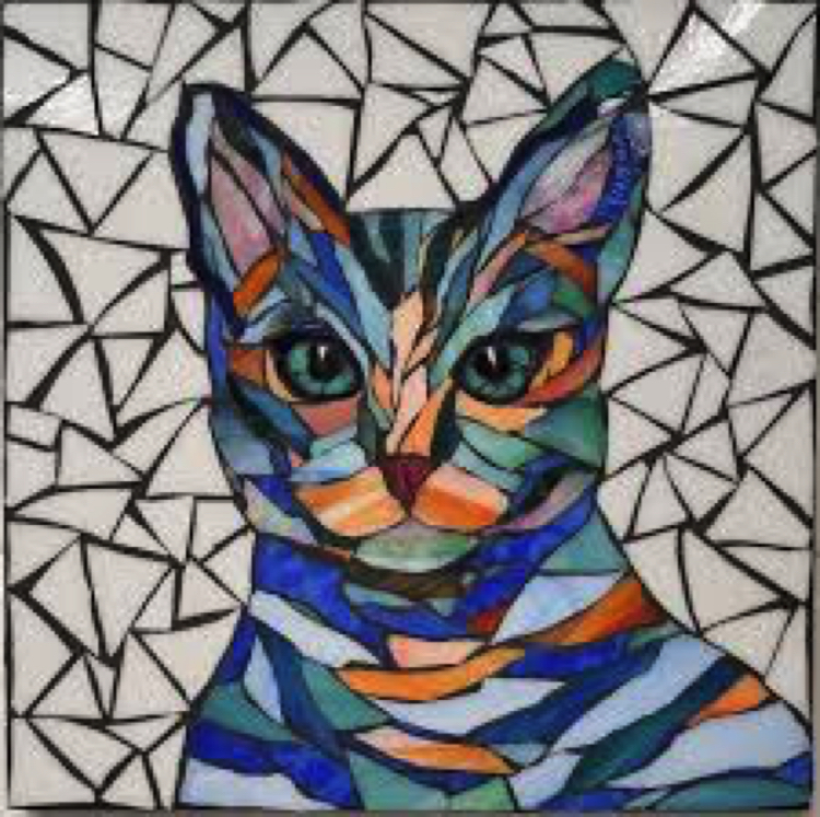 A gorgeous contemporary Mosaic design of a cat by Lucy Designs