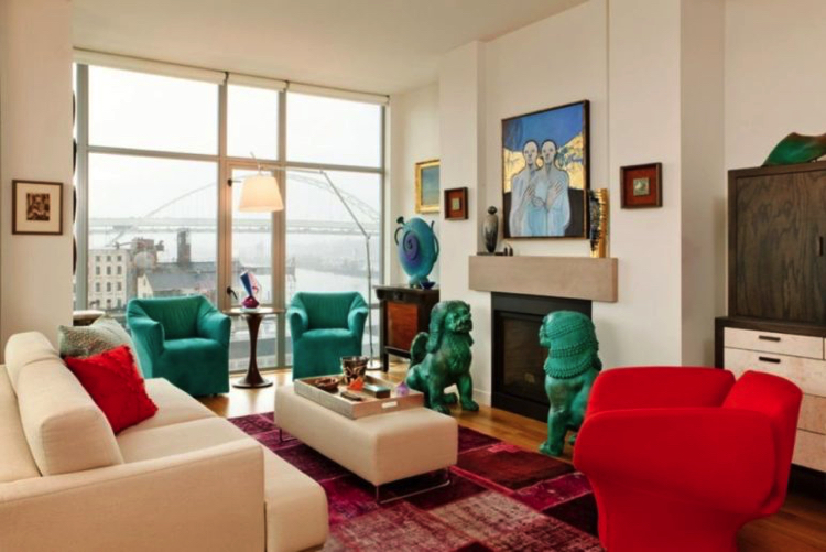 Vibrant home eclectic design living room with a precise layout