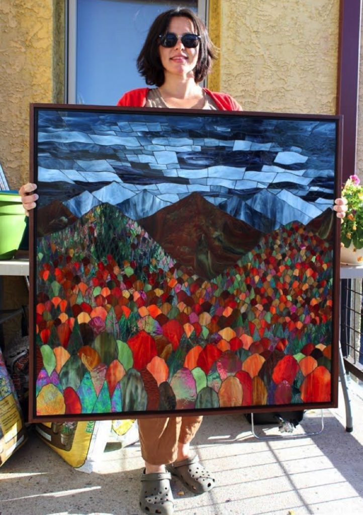 This gorgeous handmade Mosaic design bursts with the generous color palette of fall.