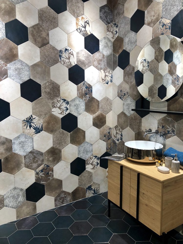 A beautiful and bold mosaic of hexagon tiles.