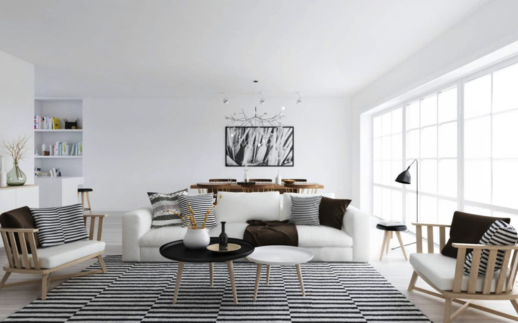 A beautiful interior designed Scandinavian living room with Feng Shui elements