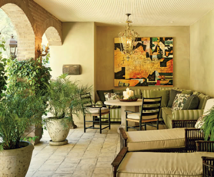 Open plan living room with Feng Shui elements that encourages conversations. 