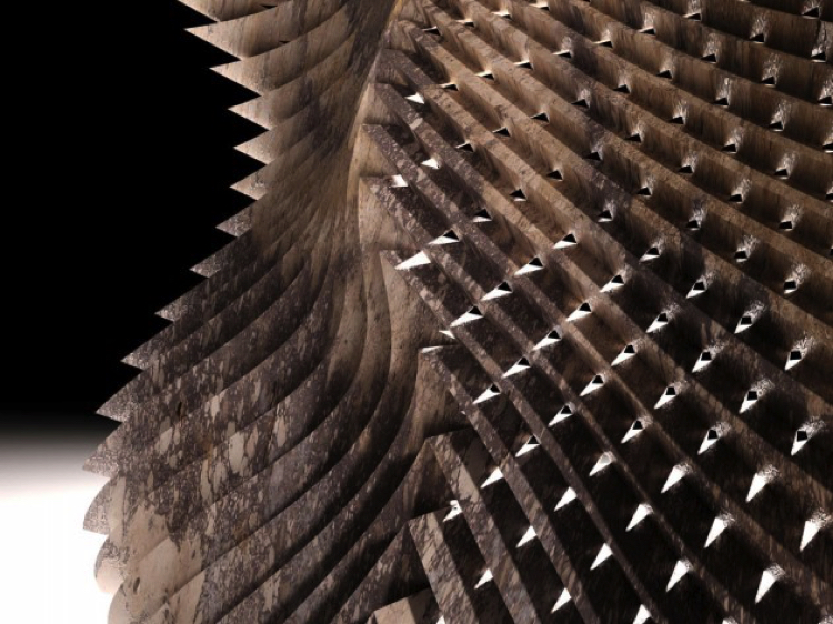Jagged stone waterfall at Marmomac 2019