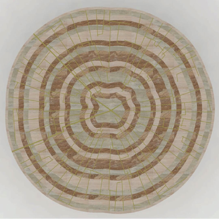 Natural concentric mosaic artwork boasts the timeless classicism of the earthy mosaic.