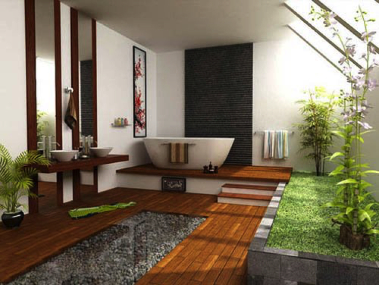 Oriental style bathroom designed by Feng Shui rules.