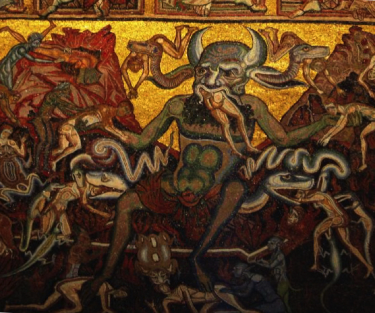 Ancient Roman mosaic design depicting hell 