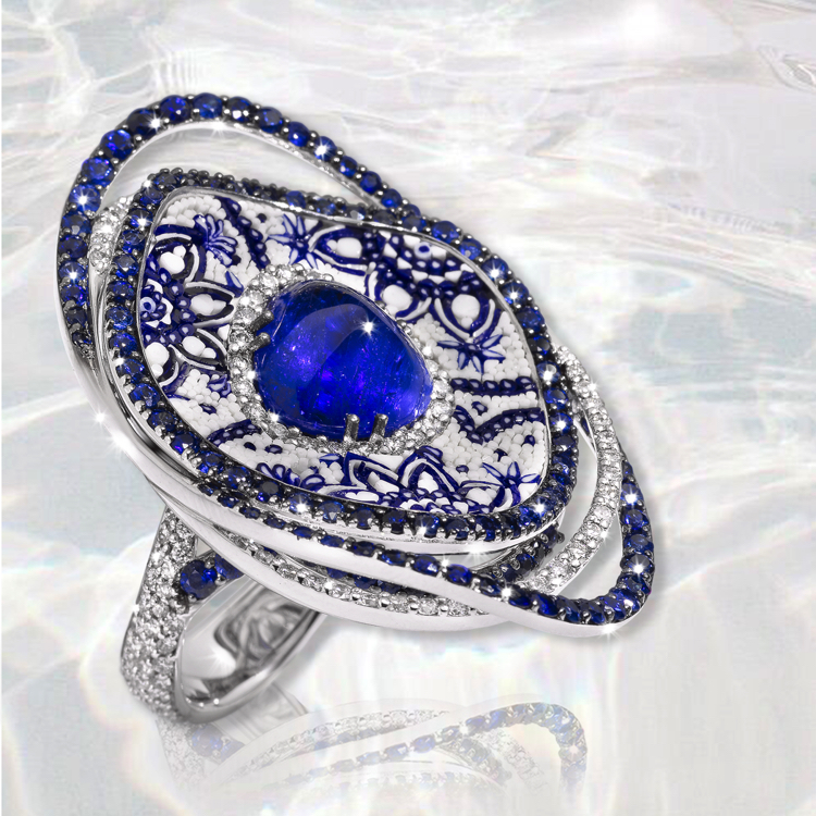 Elegant statement ring made of sapphire gemstone Designed by Sicis.