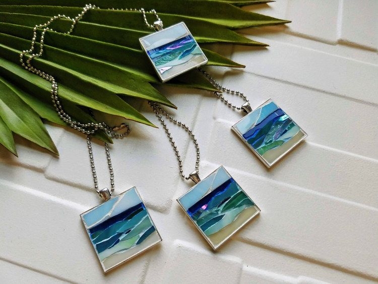 Ocean inspired micro mosaic jewelry by Lucy Designs Art.