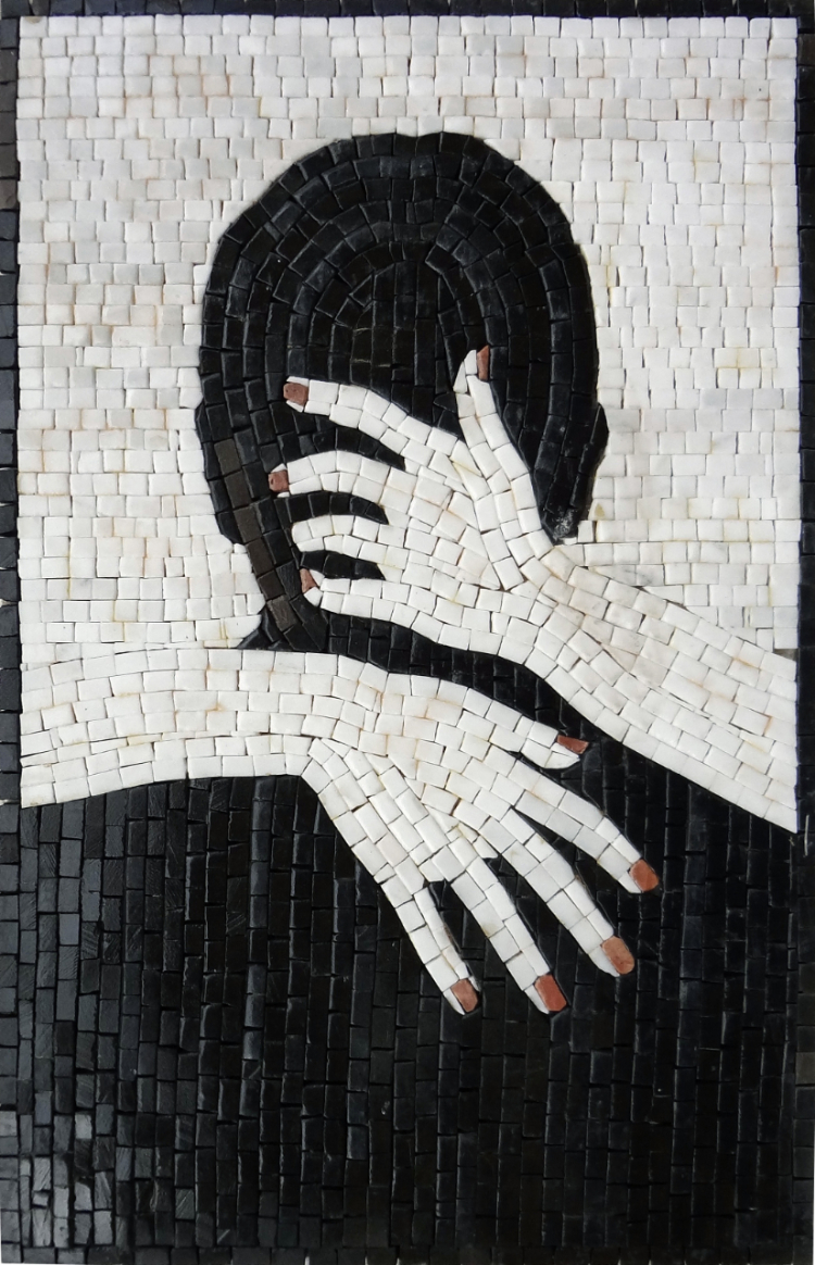 Spice up a boudoir with this gorgeously minimal two-tone mosaic. Contemporary Mosaic Artwork — Copyright © Mosaics Lab