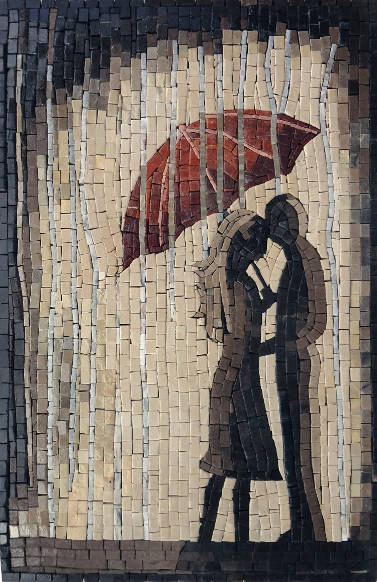 A contemporary Mosaics Design of a winter kiss by Mosaics Lab