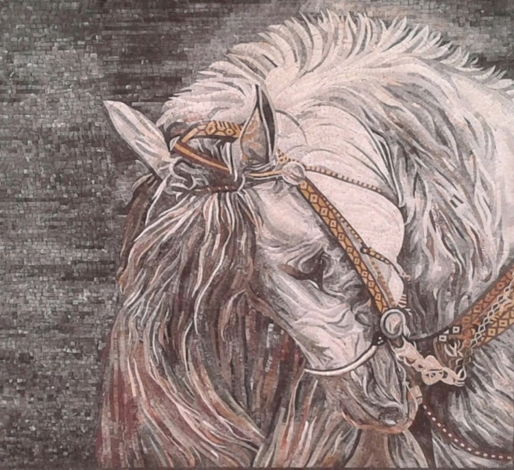 A stunning custom mosaic artwork of an arabian horse by mosaics lab