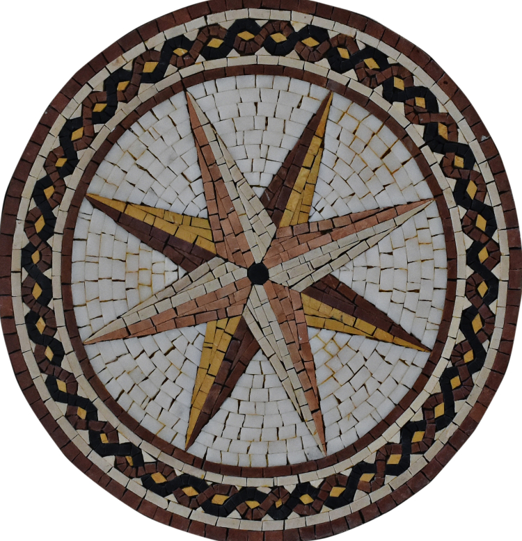 A beautiful handmade mosaic medallion of a star by mosaics lab
