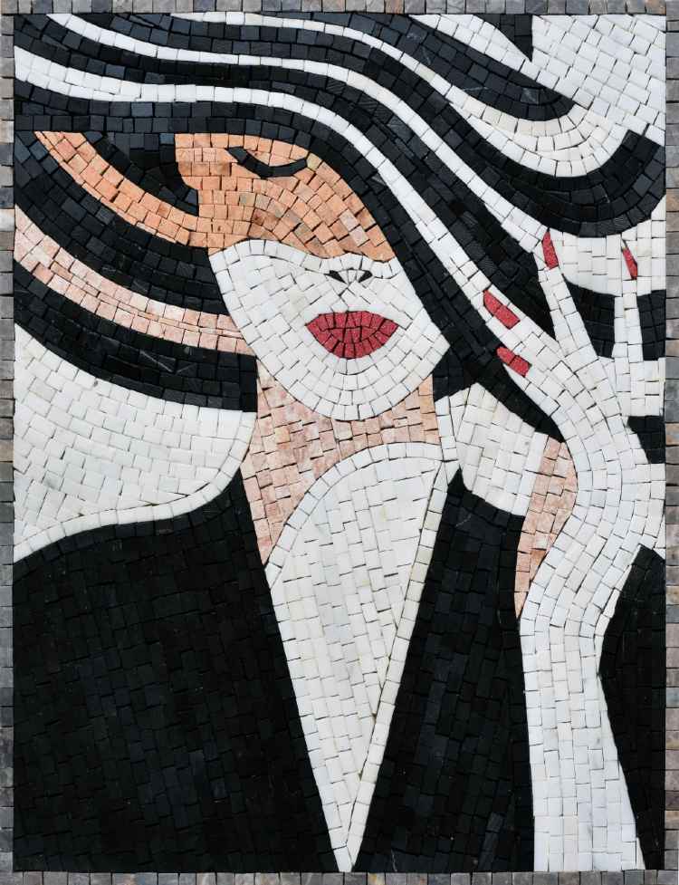 A beautiful modern mosaics artworks of a woman by mosaics lab
