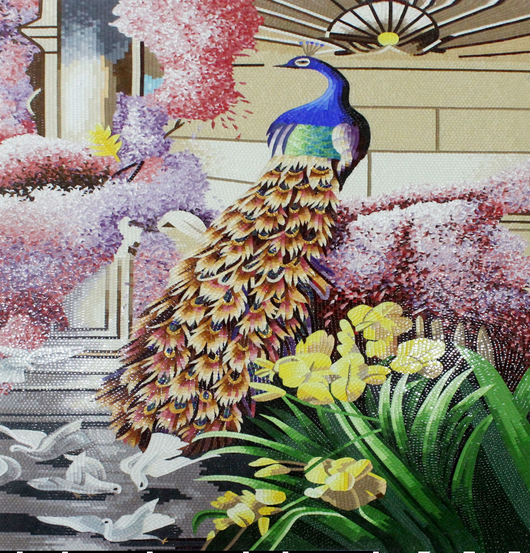An exquisite mosaic artwork of a peacock.