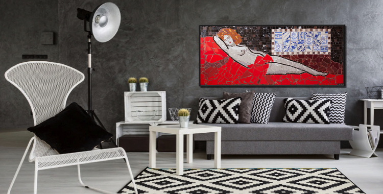A handmade mosaic portrait that adds flare to the space