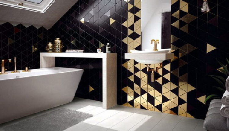 Black and gold elegant bathroom mosaic backsplash