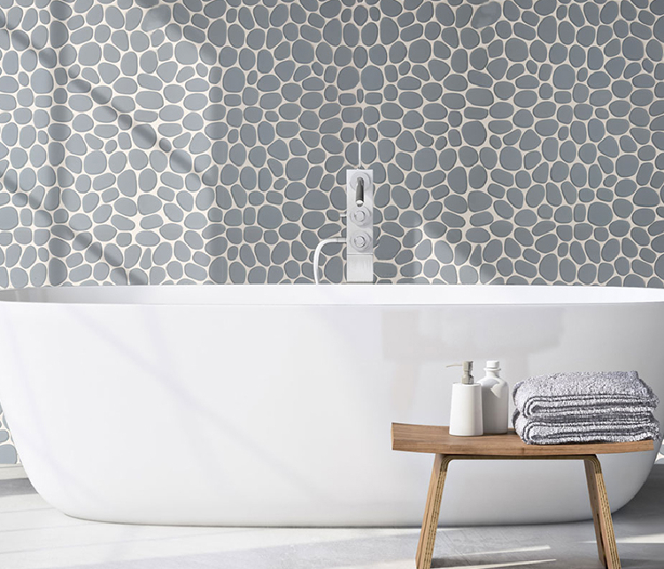 Pebble bathroom mosaic backsplash