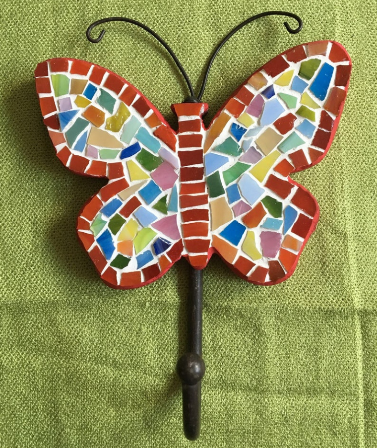 Rainbow glass mosaic coat hanger. 