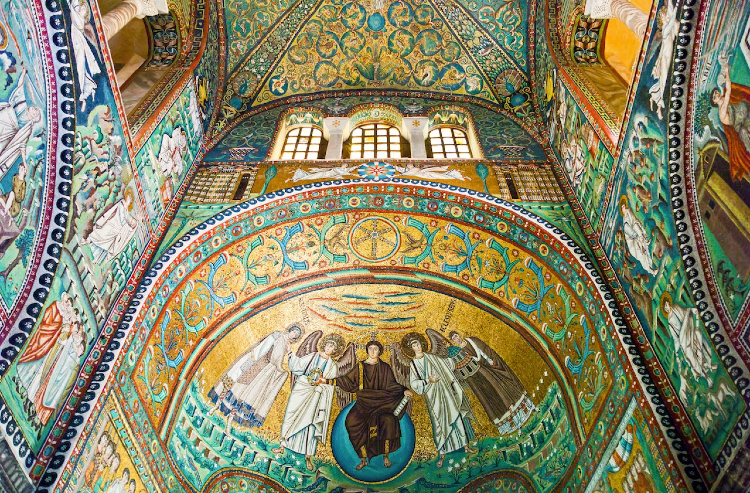 Beautiful mosaics in the Basilica of San Vitale in Ravenna, Italy.