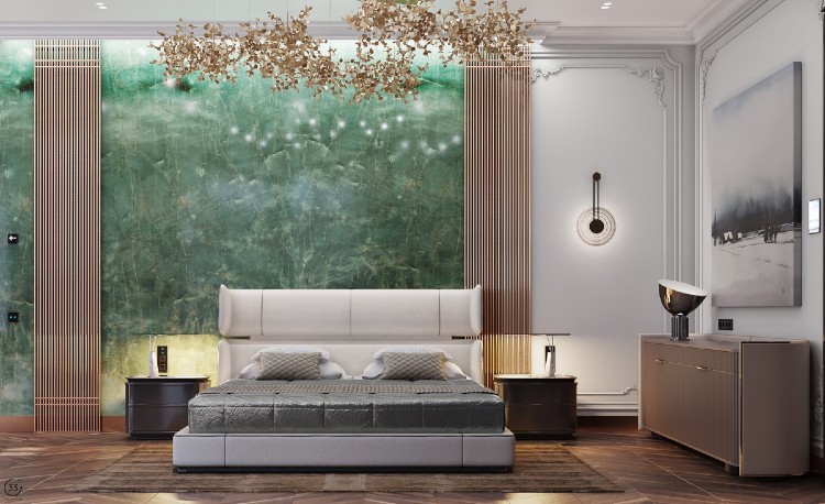 Green natural marble is ideal for bedrooms.