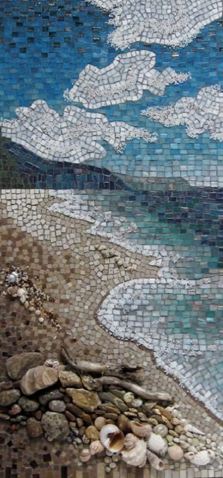 Gorgeous ocean inspired glass mosaic artwork for bathrooms