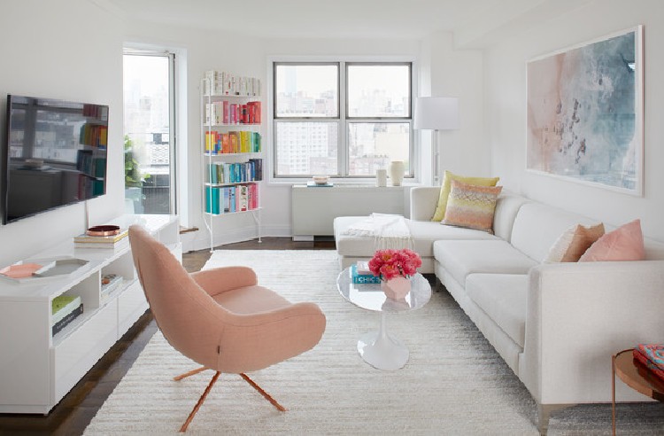 White walls and splashes of colors make a beautiful home interiors. 