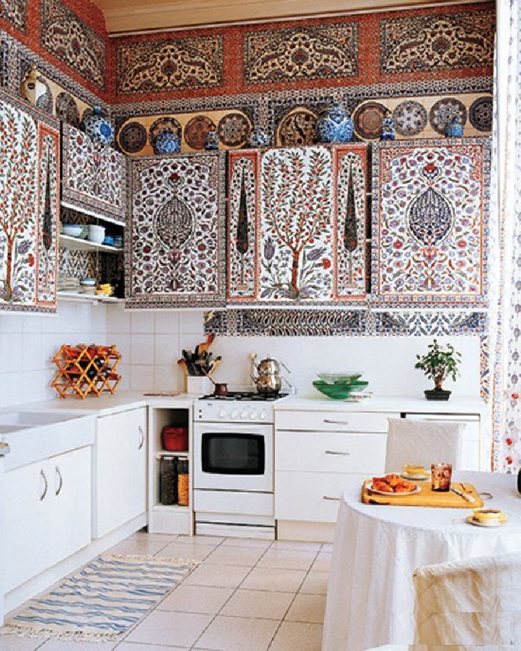Bohemian handmade mosaic for kitchen cupboard.
