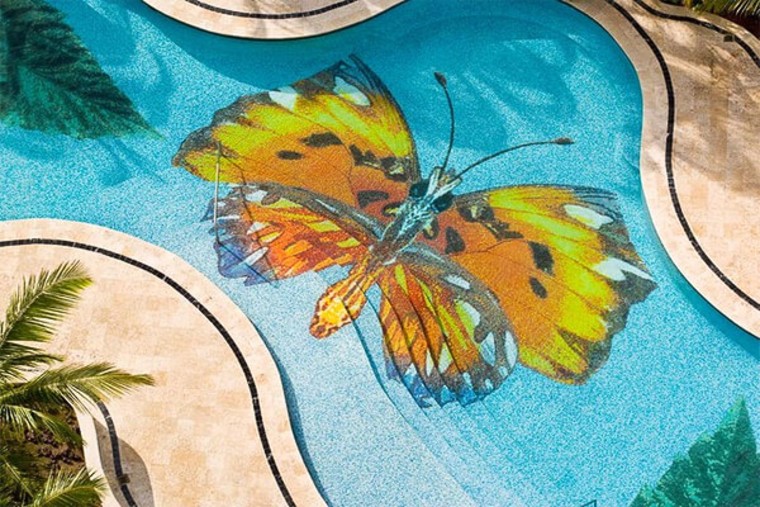 Gorgeous pool mosaic butterfly artwork.