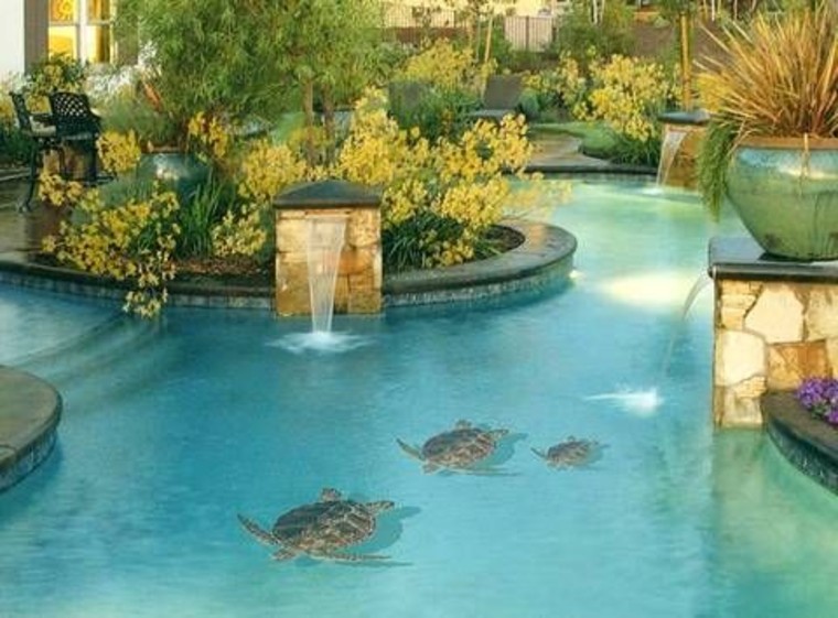 Ceramic mosaic artwork of water turtles for pools