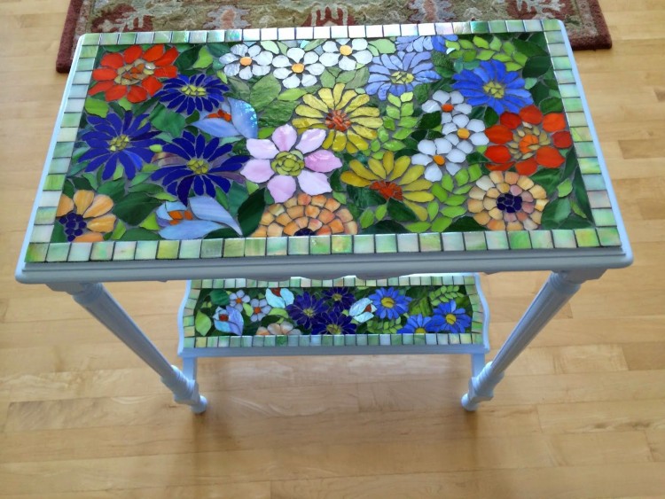 Colorful and creative mosaic desk. 