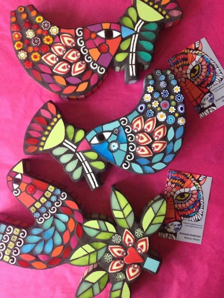 Beautiful handmade birds mosaic artwork