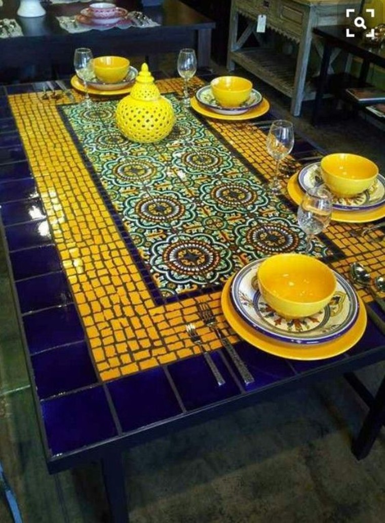 Beautiful mosaic inlay on a table. 
