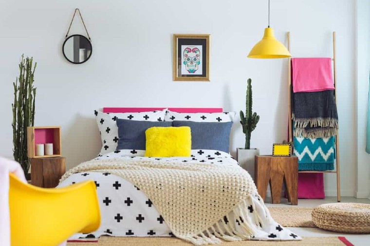 multiple and colorful textures bedroom design.