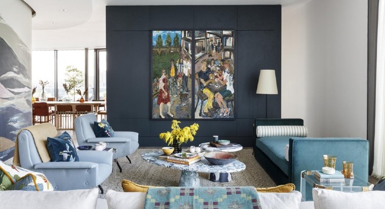 Contemporary murals enhanced the interiors.