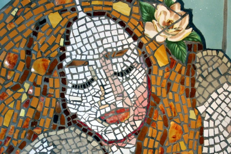 Mermaid mosaic design close-up.